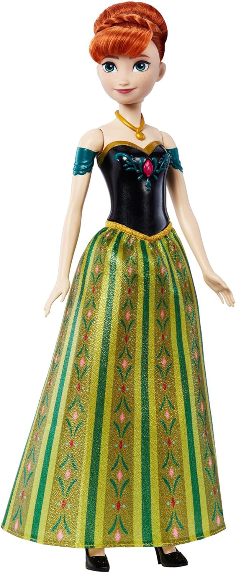 Mattel Toys Disney Frozen Anna Sjungande modedocka i ikonisk outfit sjunger "För första gången" från Disney-filmen på engelska, franska, tyska, italienska, JDL59