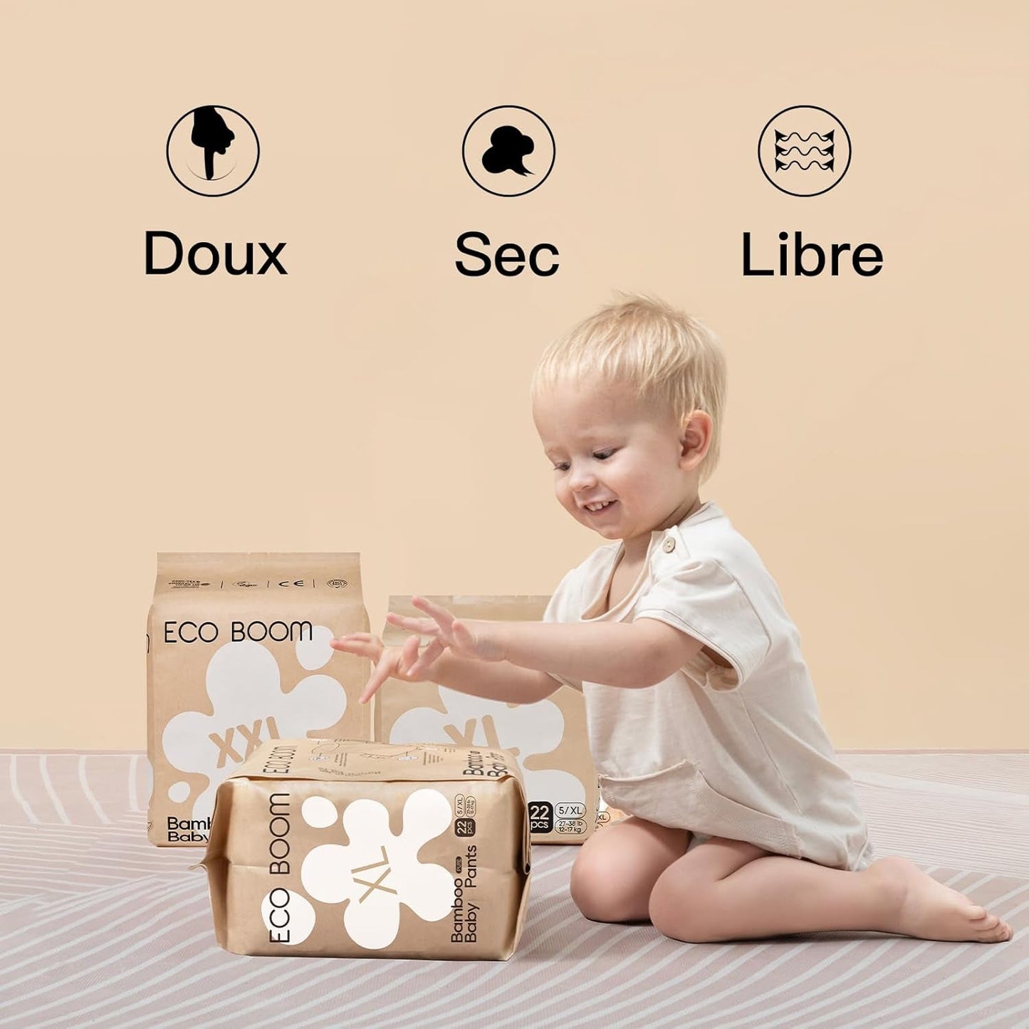 ECO BOOM Bamboo babyblöjor - storlek 6 (20 kg), växtbaserade Pull-Up blöjor (17 st) - Ekologiskt premium, parfymfritt, hudvänligt, superabsorberande