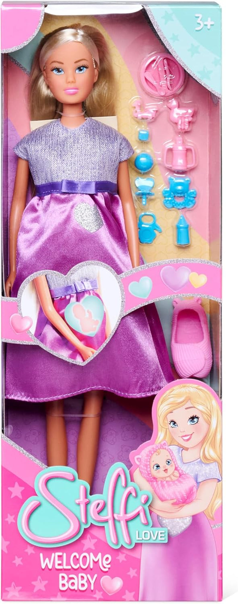 Simba Steffi Love Welcome Baby 29cm Gravid Steffi 12-pack Rollspel Tillbehör Modedocka med 4cm Baby Doll Toy för åldrarna 3+