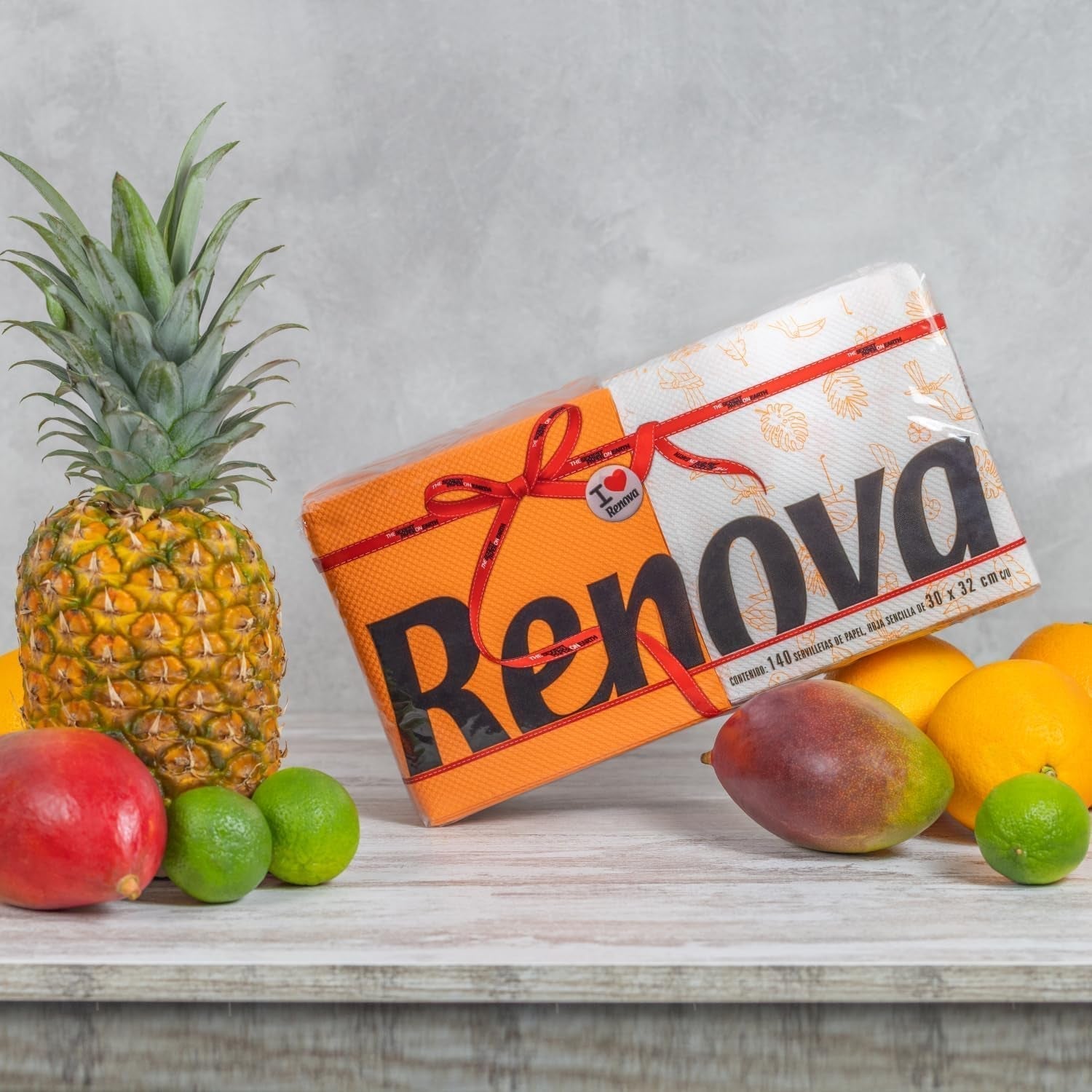 Renova Red Label pappersservetter, 140 servetter, halvvit, dekorerad, halvfärgad, standardstorlek
