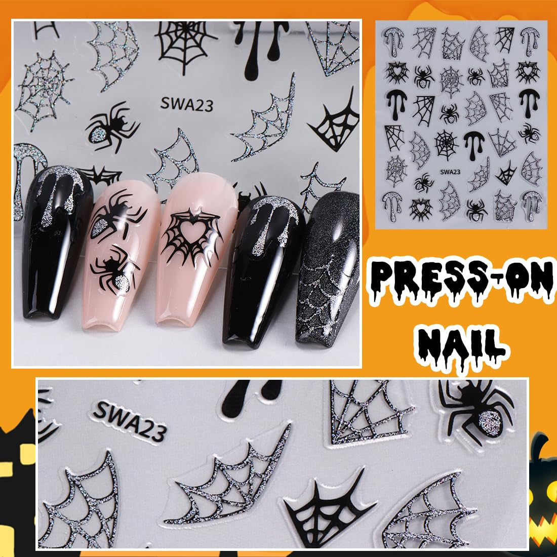 5 st Halloween 3D-nagelklistermärken, 5D stereoskopiska nagelklistermärken, nageldekorationer, nageldesigntillbehör