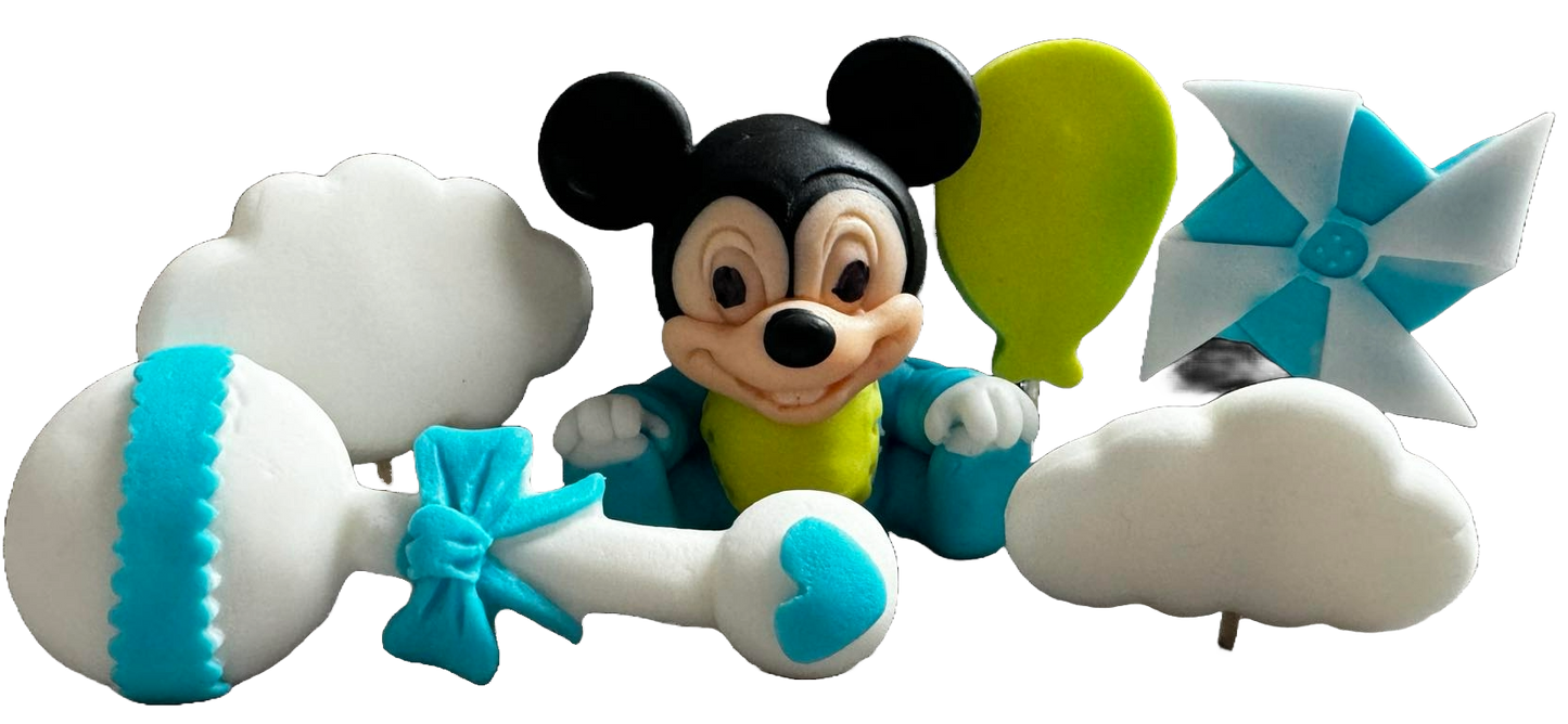 Set med 6 ätliga sockerdekorationer, Mickey Mouse Sockerpasta Dekorationer Naty Shop