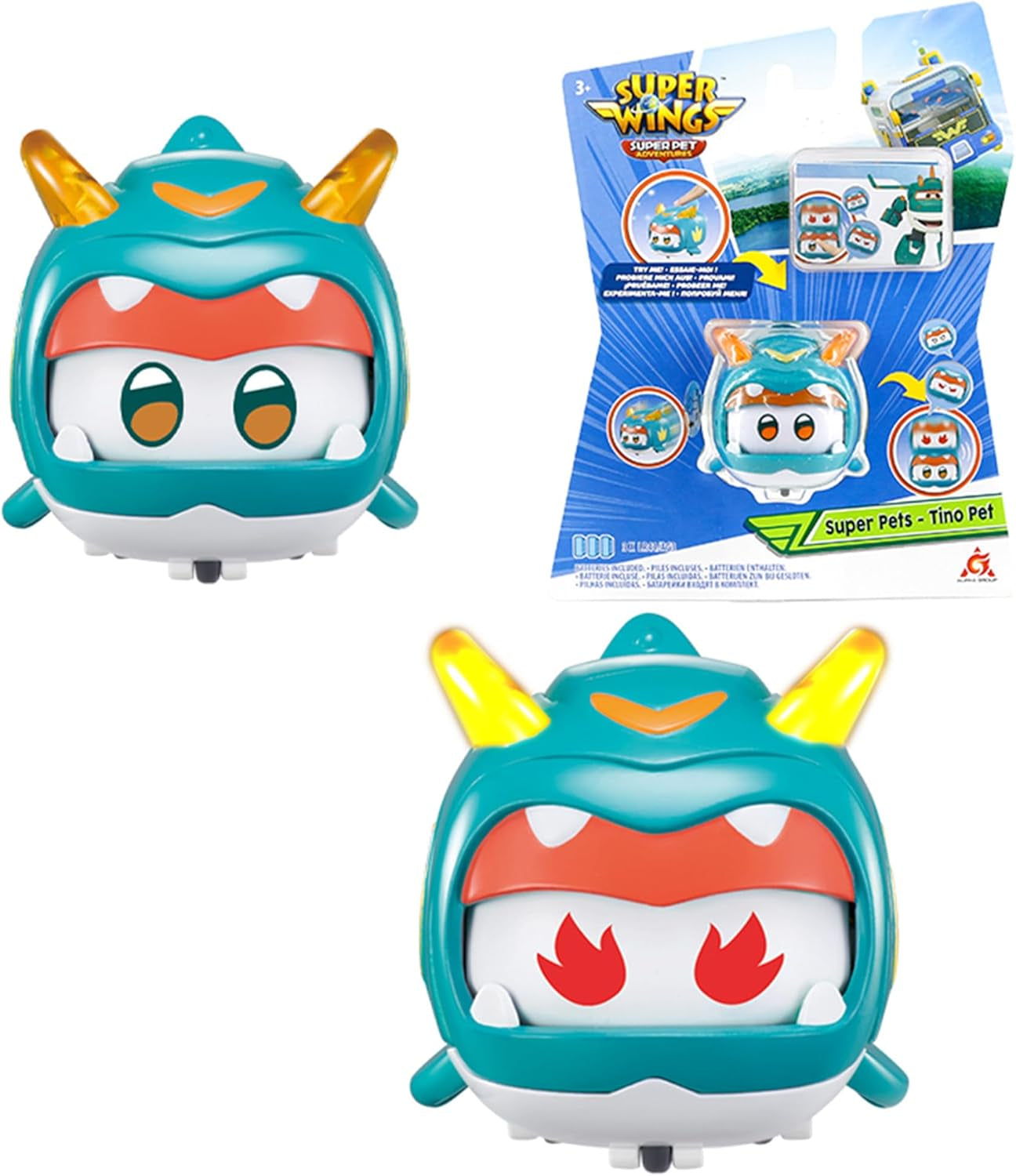 Super Wings Super Pets 4 ST Shine, Golden Boy, Jerome, Ellie Switchable Ansiktsuttryck Blixteffekt Bärbar leksak för 3 4 5 6 7 8 Years Old Boy Girl 2 Inch Actionfigurer Naty Shop Tino