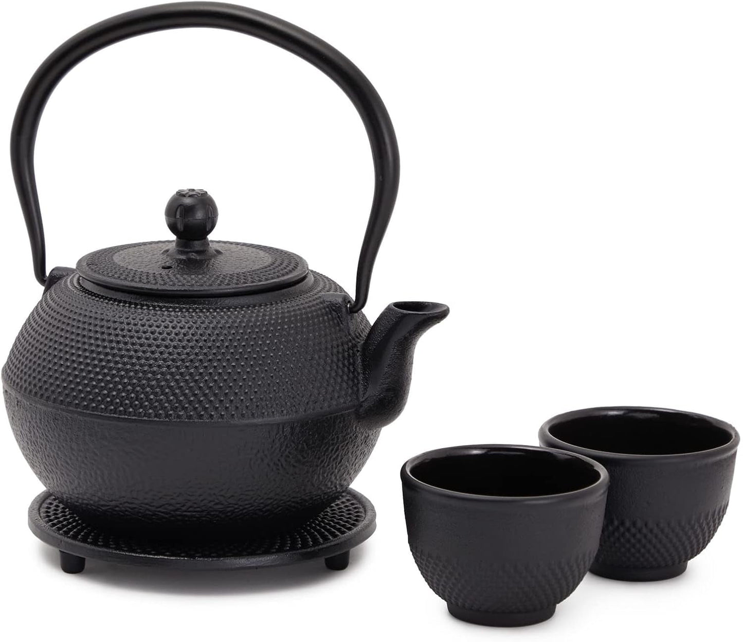Juvale japansk teservis med tekanna i gjutjärn (1200 ml), fat och 2 koppar, teservis i Tetsubin-stil, svart