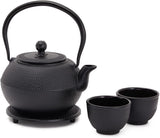 Juvale japansk teservis med tekanna i gjutjärn (1200 ml), fat och 2 koppar, teservis i Tetsubin-stil, svart