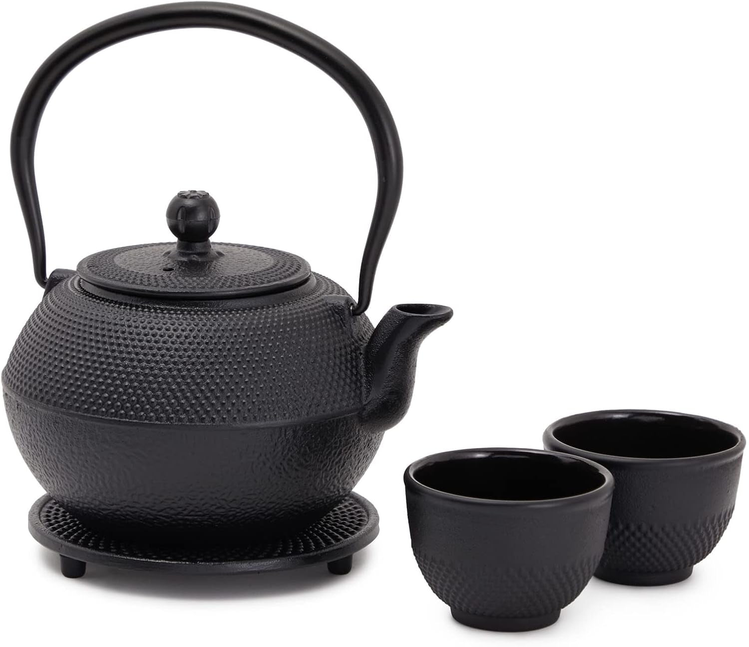 Juvale japansk teservis med tekanna i gjutjärn (1200 ml), fat och 2 koppar, teservis i Tetsubin-stil, svart