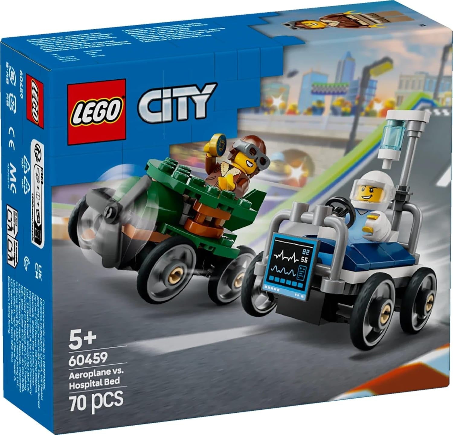 LEGO City Airplane vs. Sjukhussäng Race Car Set - Tvållåda leksak för pojkar och flickor från 5 år - Byggset med 2 minifigurer - Födelsedags- och semesterpresent 60459 Byggset Besuche den LEGO-Store
