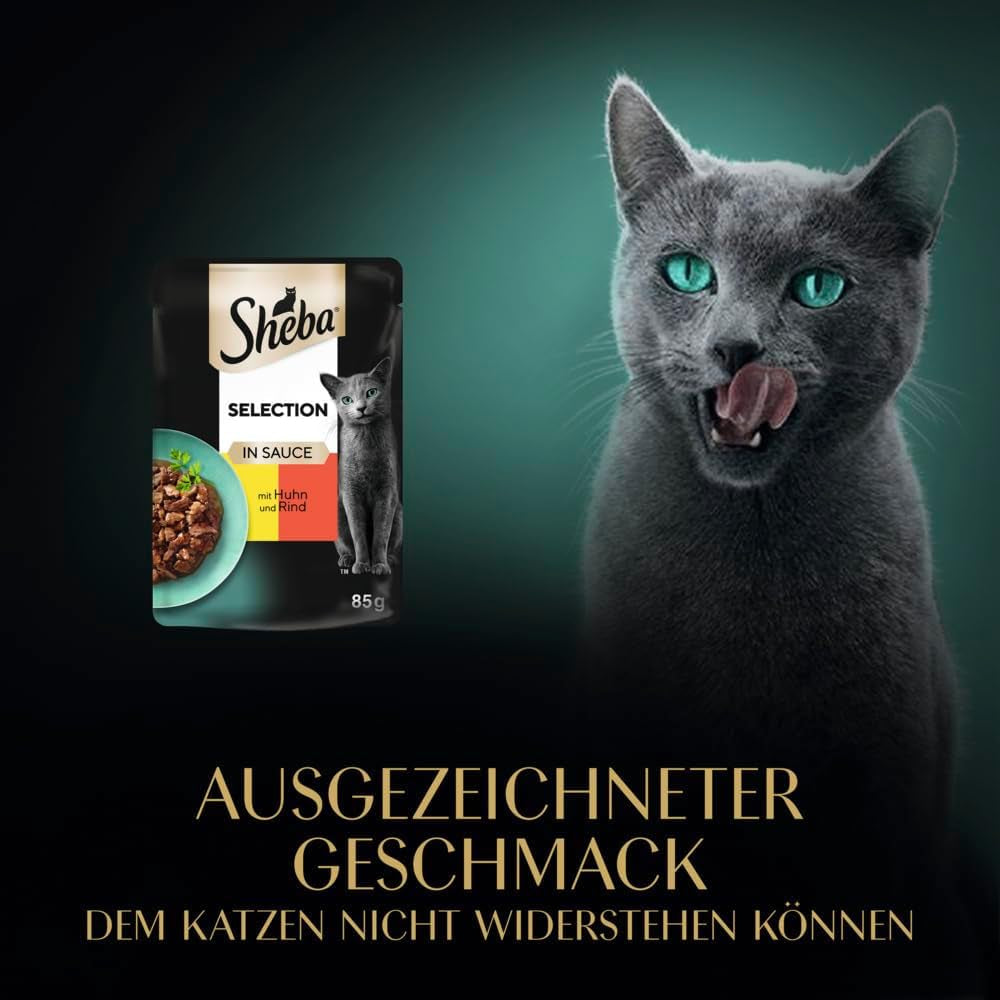 Våtfoder för katter Sheba Selection i portionspåsar med kyckling och nötkött i sås 28x85g