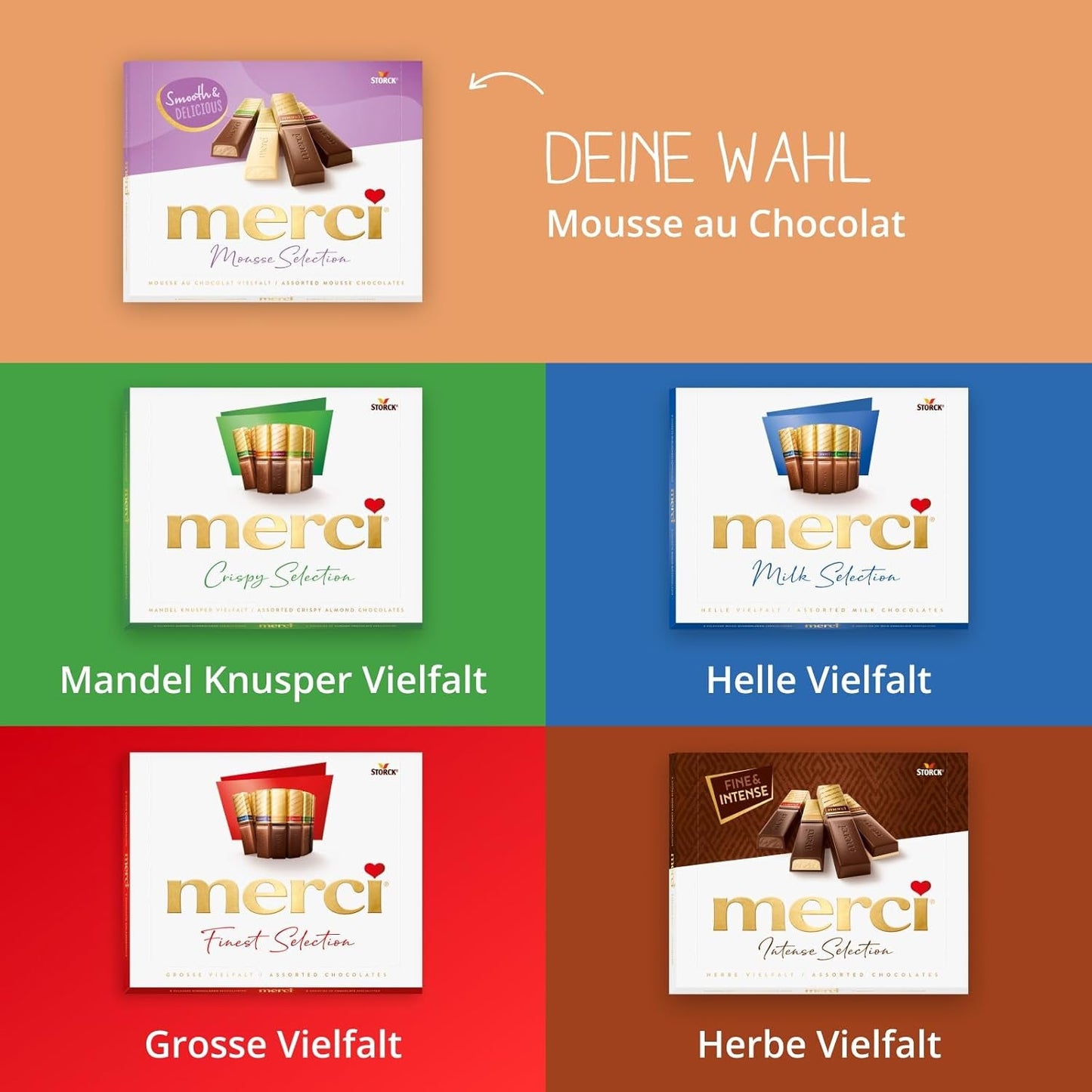 merci Finest Selection Mousse au Chocolat Variety – 1 x 210 g – Specialiteter Utsökt chokladmousse – Fyllda och ofyllda praliner