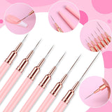 6 Stück Liner Nailart Pinsel Nageldesign Pinsel Set Dünn Acryl Nagelpunkt-Zeichenwerkzeug Nägel Dünne Nagelpinsel Set Für Lange Linien, Dünne Details, Feines Zichnen 5/7/9/11/15/25 Mm（Rosa）