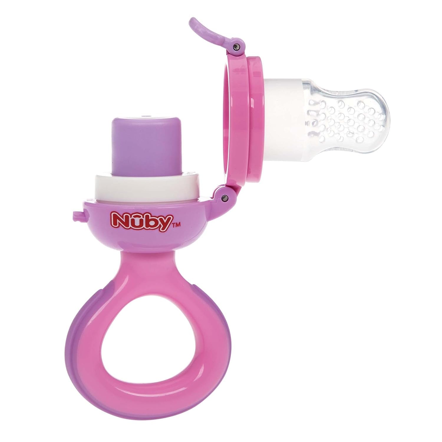 Nuby Silicone Fruit Feeder Nibbler - Fruktmatare för bebisar 6 månader och småbarn - Brickring för frukt, grönsaker och puréer - BPA-fri - Rosa - 6+ månader