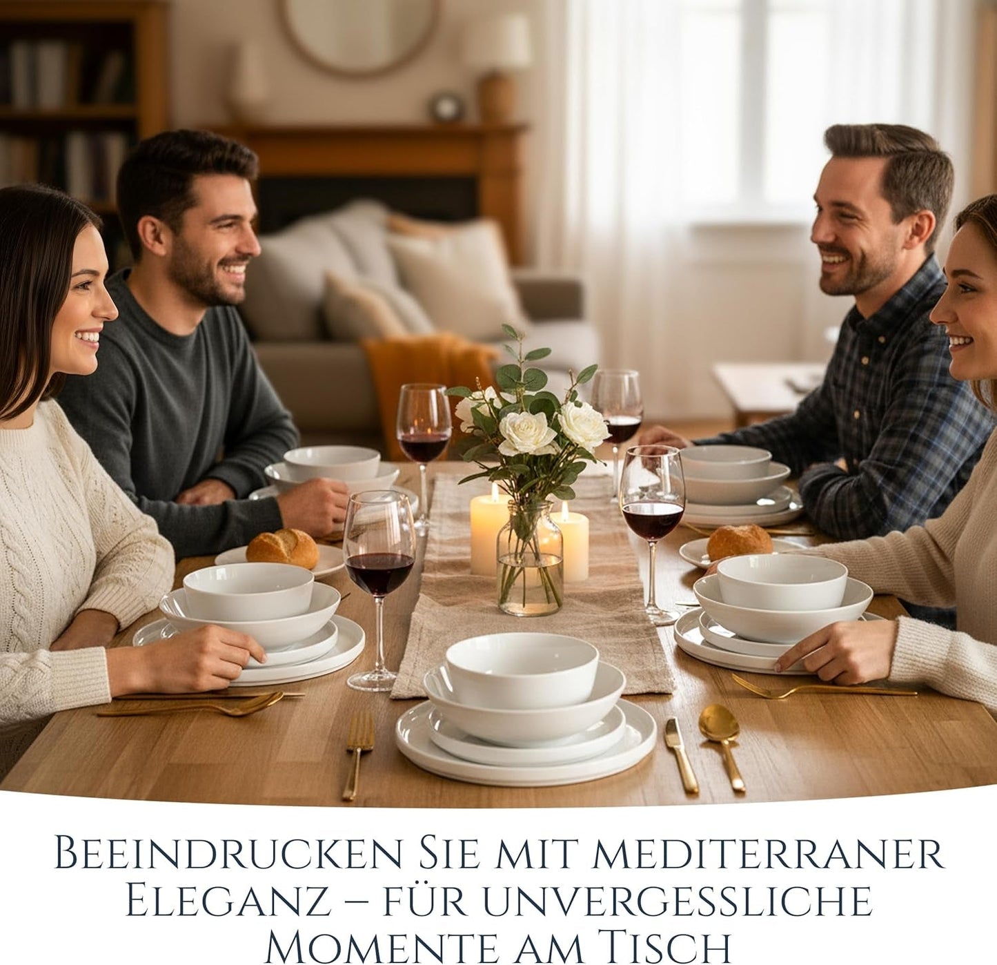 Kristall 48 delar porslin servisset TESTVINNARE Klart porslin servis set Skålar och tallrikar Middagsservice för 12 Pure Living servis set i vitt