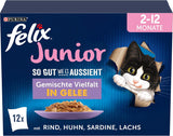 Felix As Good As It Looks Junior Våtfoder i gelé för kattungar, blandad blandning, förpackning om 6 (6 x 12 påsar à 85g vardera)