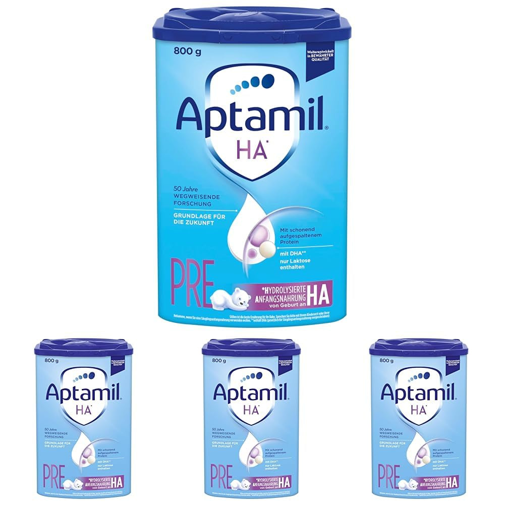 Aptamil HA PRE - Spädbarnsformel från födseln med DHA laktosfri palmoljefri barnmatsmjölkpulver 800 g (förpackning med 4)