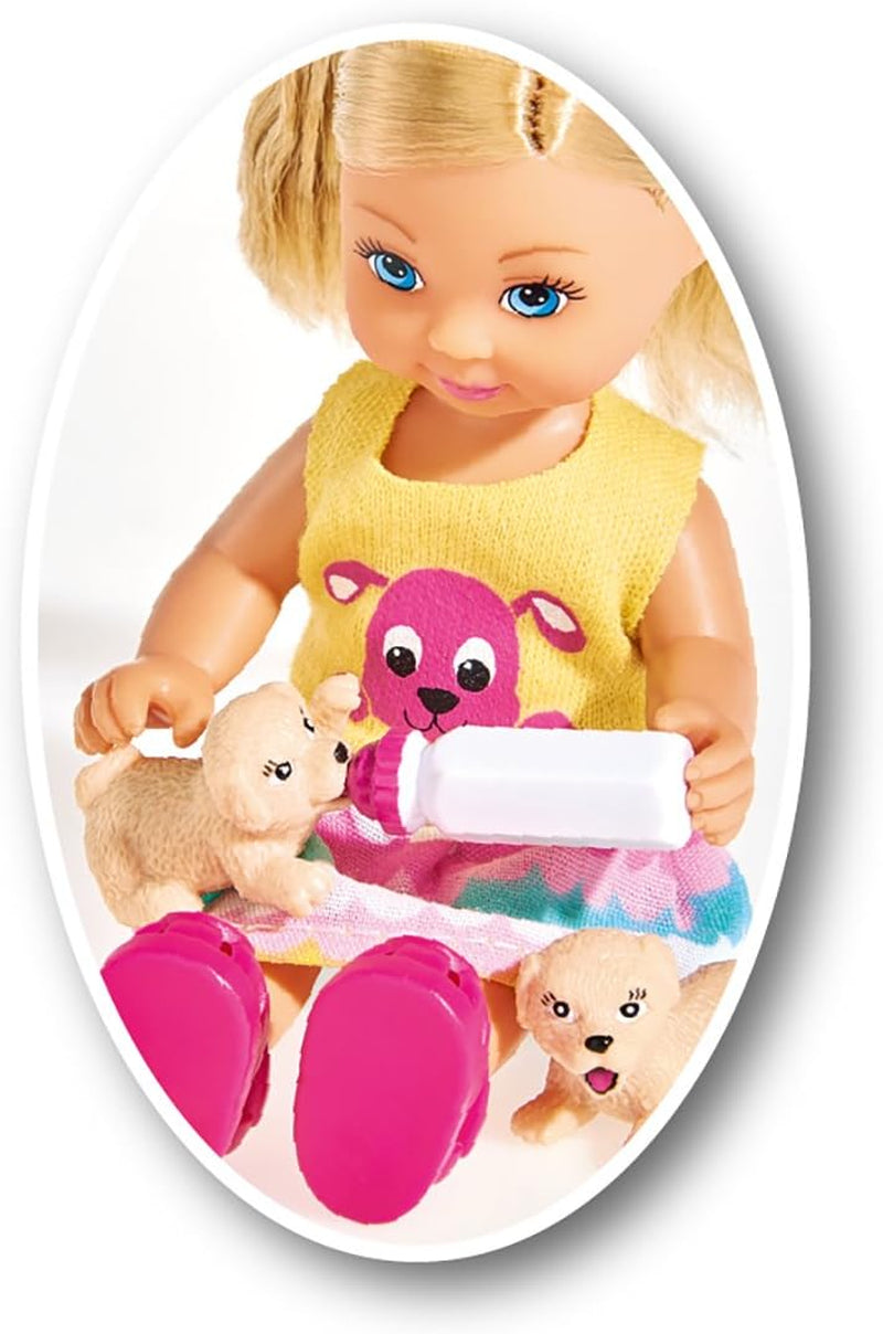 Simba 105733041 - Evi Love Puppy Love med TRE valpar, med hundhus och tillbehör, modedocka, 12 cm, för barn från 3 år och uppåt