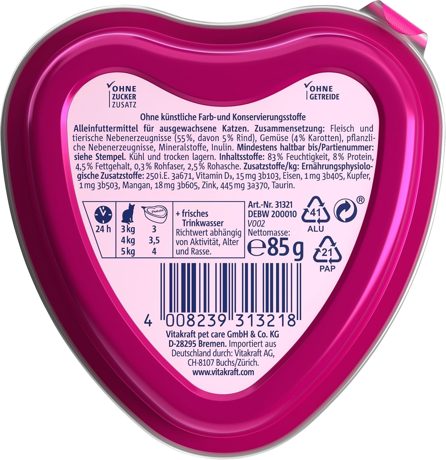 Vitakraft Poésie Création, våt kattmat, våtfoder i sås, med nötkött och morot, bulkförpackning, utan tillsatt socker eller spannmål (15 x 85g)