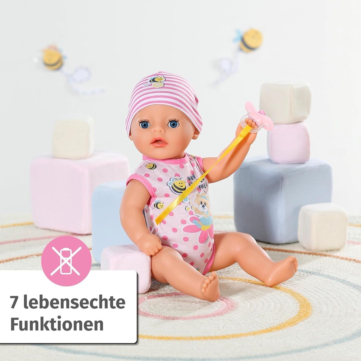 BABY Born Lena (tjej) 36 cm, docka med 7 funktioner för barn från 1 år, fungerar utan batteri, stor docka 36 cm, 834596 Zapf Creation, rosa Naty Shop dockor