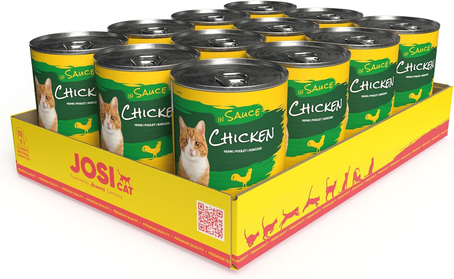 JosiCat kyckling i sås (12 x 415 g) | Vuxen | Premium våtfoder för vuxna katter | Kyckling i sås | Vitamin D3 och E | Drivs av JOSERA | Våtfoder för katter | Komplett mat | Paket om 12