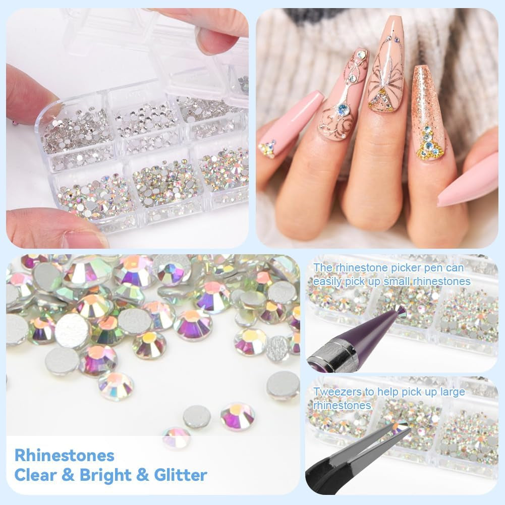 Harz Strasssteine ​​4200Pcs Strass Kristalle 1Mm-5Mm Gemischte Kinder Bastelsachen Kit Mit Strass Mit Picking Pinzette Und Stift Für DIY Nägel Kleidung Kunsthandwerk Gemischt Becher Party (A)