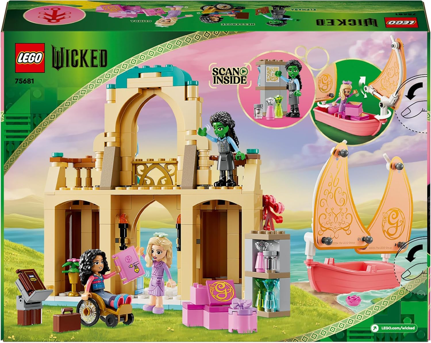 LEGO Wicked Glinda, Elphaba och Nessarose på Shiz University Segelbåt och 3 Figurer Leksaksbåt Present för flickor och pojkar från 7 år gamla dockhusälskare 75681 Byggset Besuche den LEGO-Store