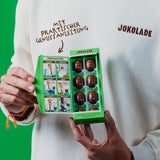 JOKOLADE PRALINE Box 80g | Generös fyllning med hasselnötsnougatkräm och chips | Rättvisemärkt choklad från Joko Winterscheidt