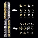 Nail Key Chains 4 Box Set - 48 typer Guld & Silver 3D Nail Key Chains (Fjärilar, Blommor, Pärlor, etc.) + Pincett & Penna - För DIY Gel & Akrylnaglar | Ideal for nail salon and home