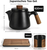 MIAMIO - Japansk/kinesiskt teservis 6 x 100 ml / asiatisk tekanna 620 ml med teinfuserare, traditionell japansk tekanna för teälskare/män/kvinnor (svart)