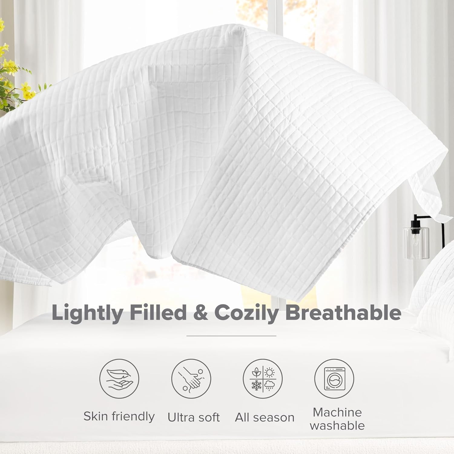 Comfort Spaces Kienna Quilt Set Luxury Double Stitch Sommarfilt Lättvikt Mjuk Helårssängkläder Matchande örngott Vit King Size filt (264,2 X 228,6 Cm) Naty Shop Täcken & täcken