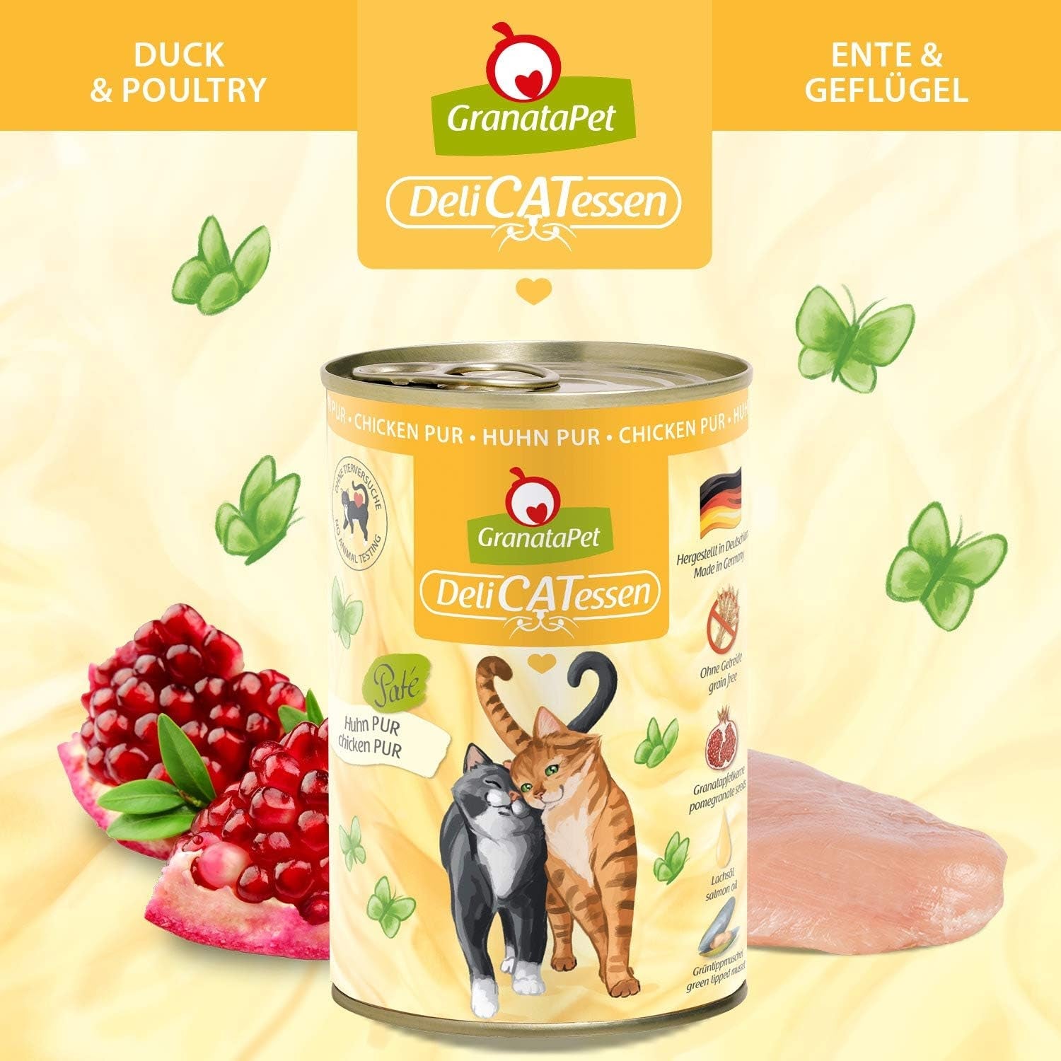 GranataPet DeliCatessen Chicken PUR, Nassfutter für Katzen, Futter ohne Getreide & ohne Zuckerzusätze, Katzenfutter mit hohem Fleischanteil & högkvalitativa oljor, 6 x 400 g