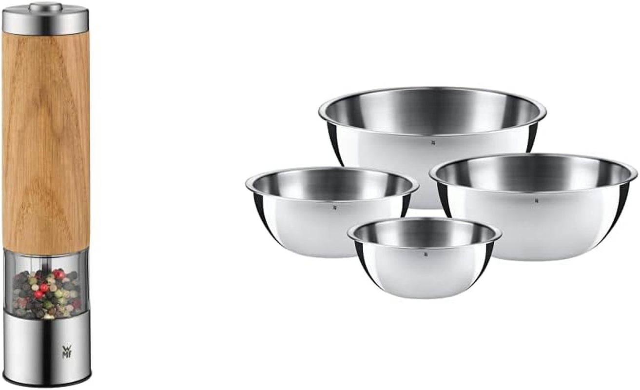 Set WMF Ceramill Oakwood Cromargan, elektrisk kvarn och set med skålar Gourmet For The Kitchen 4 delar Kvarnar och Slicers Naty Shop Paket med uppsättning skålar