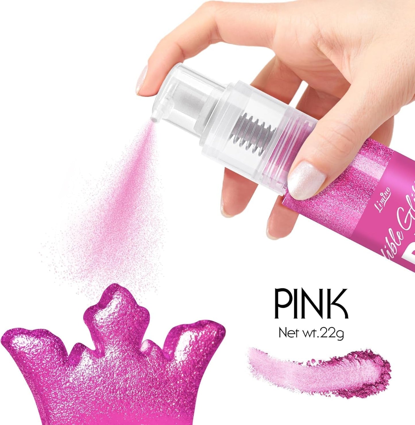 Ätbart glitterspray - 22G ätbart glitter, ätbart glitterpulver för drycker, tårtdekorationer, macarons - matfärgning glitterpulver, ätbart glitter för cocktails, muffins (rosa)