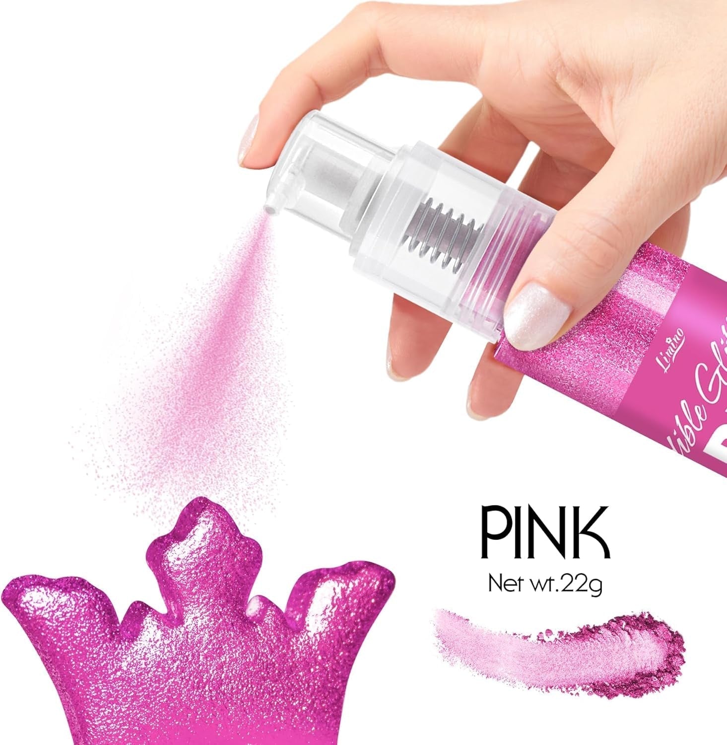 Ätbart glitterspray - 22G ätbart glitter, ätbart glitterpulver för drycker, tårtdekorationer, macarons - matfärgning glitterpulver, ätbart glitter för cocktails, muffins (rosa)