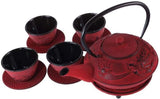 – Kinesiskt Dragon Tea Set – 1 tekanna, 4 gjutjärnskoppar och tesil – Kapacitet 0,8L – Japansk asiatisk dekor – Presentidé för japansk servis – Färg Röd