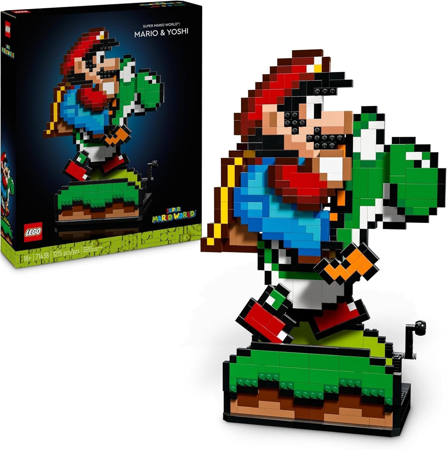 LEGO Super Mario World: Mario & Yoshi Nintendo samlaruppsättning, pixelfigurer, bygg- och visningsmodell, heminredning och samlarföremål, modellsats och present för vuxna fans 71438 Byggset Besuche den LEGO-Store standardtitel