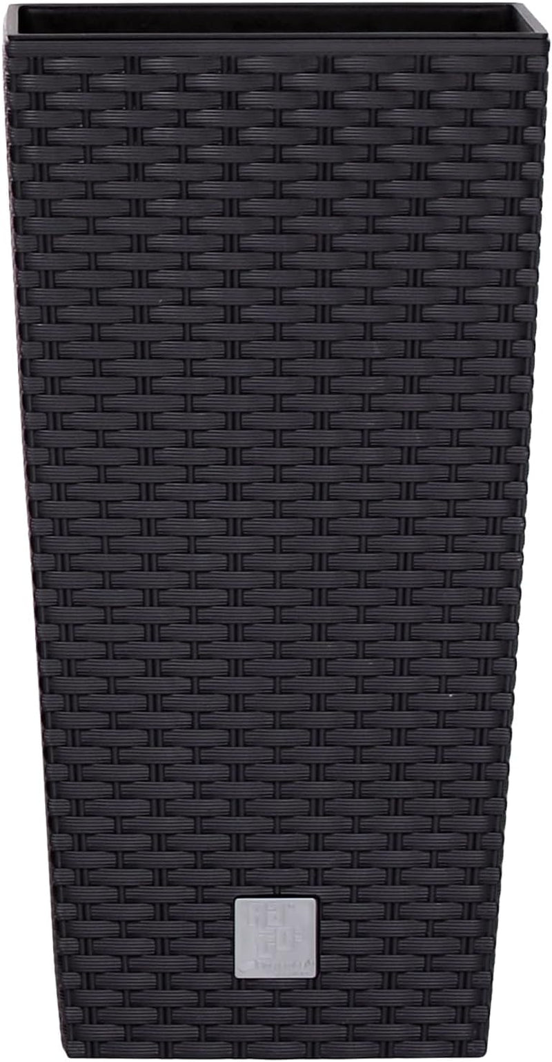 Prosperplast krukor/krukor i rottinglook med insats | 26,5 x 26,5 x 50 cm | antracit | väder- och UV-beständig | gjord av robust plast | för interiör och exteriör
