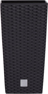 Prosperplast krukor/krukor i rottinglook med insats | 26,5 x 26,5 x 50 cm | antracit | väder- och UV-beständig | gjord av robust plast | för interiör och exteriör