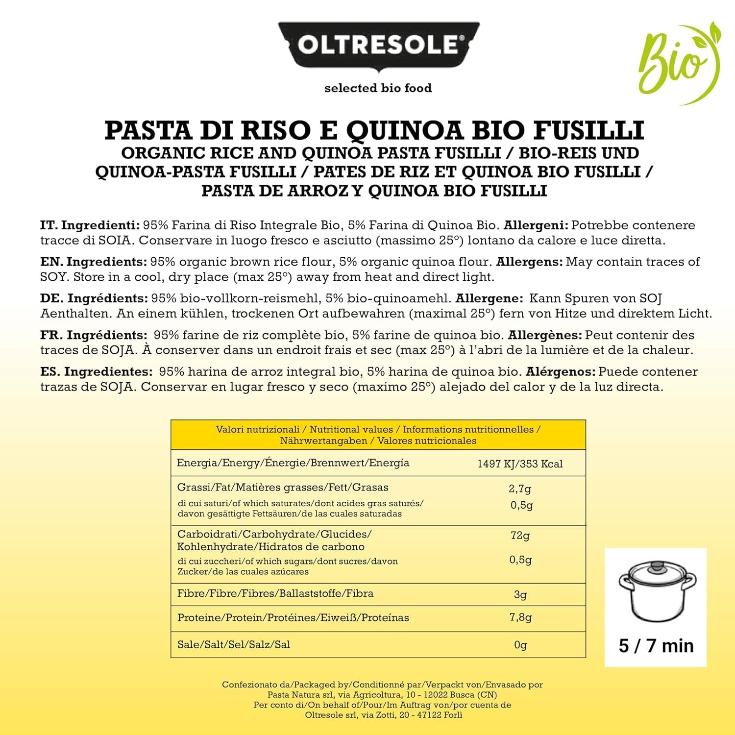 - Bio-Reis- och Quinoa-Pasta glutenfrei, Fusilli-Format - glutenfreie Pasta mit Vollkornreismehl och weisser Quinoa aus biologischem Anbau, vegan, Packung med 3 Packungen à 350 g