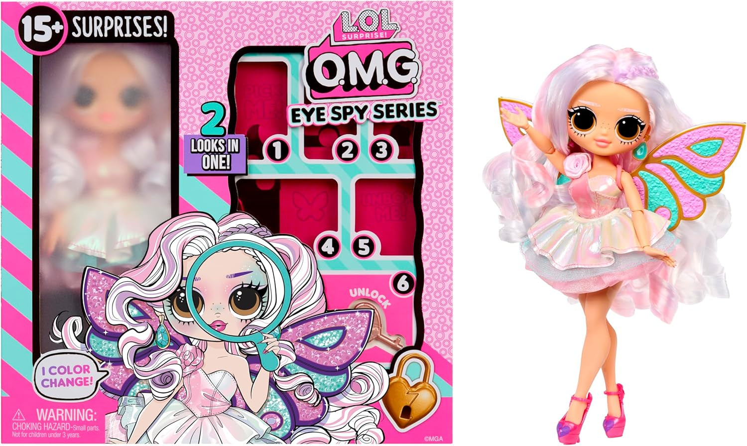 LOL Överraskning! OMG Eye Spy Series - Fairy - Innehåller 1 docka med outfit och tillbehör, pussellösning och överraskningsupptäckt, 4 samlardockor