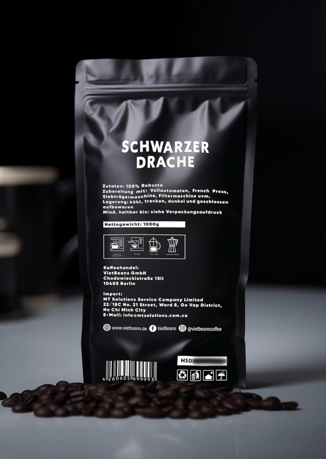 Black Dragon Espresso 100% Robusta - Extra starkt rostade kaffebönor - Mycket starkt och fylligt kaffe med hög koffeinhalt - Mycket stark espresso