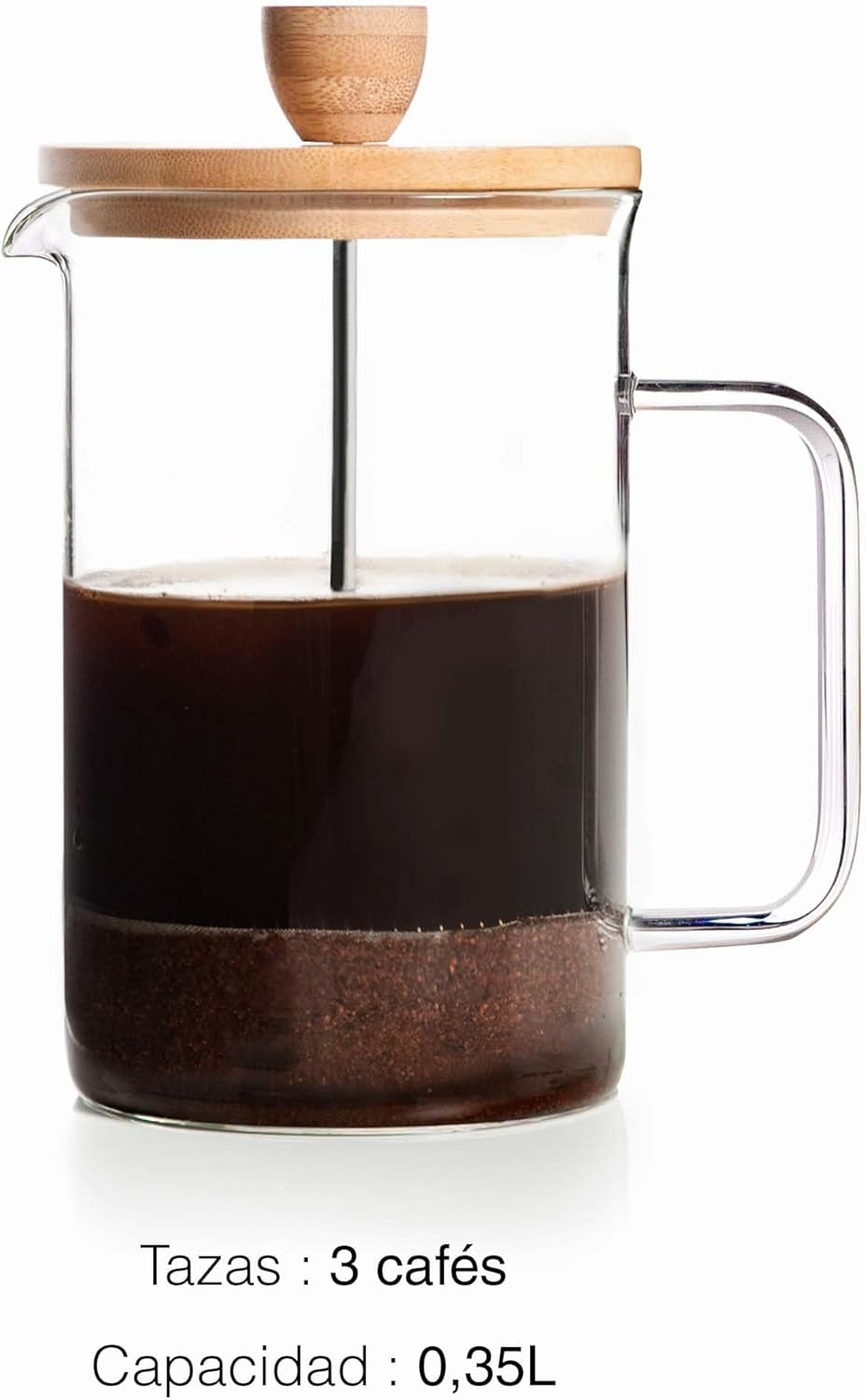 - Fransk kaffebryggare, kaffepress, kolvkaffebryggare, fransk filterkaffekanna, 3 koppar, 0,35 l, stål och trä