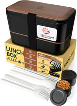 Umami Lunchbox för vuxna, 4 bestick och fack Läcksäker staplingsbar Bentobox, vuxenlunchbox, To-go salladsbehållare, picknick/kontorslunchbox, kolgrå, 1500ml Naty Shop Matförvaringslådor Svart valnöt L - 1500ml Stapelbar inuti varandra