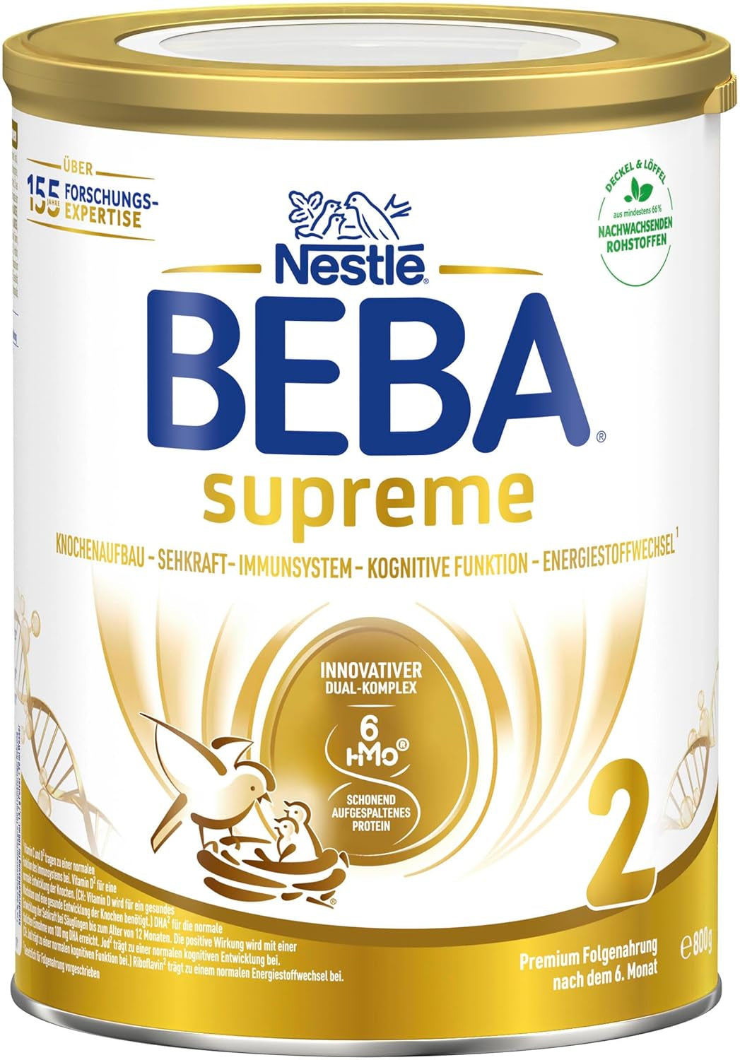 BEBA SUPREME 2 Tillskottsmjölk efter 6 månader, endast laktos, palmoljefri, förpackning om 6 (6 x 800 g) Naty Shop