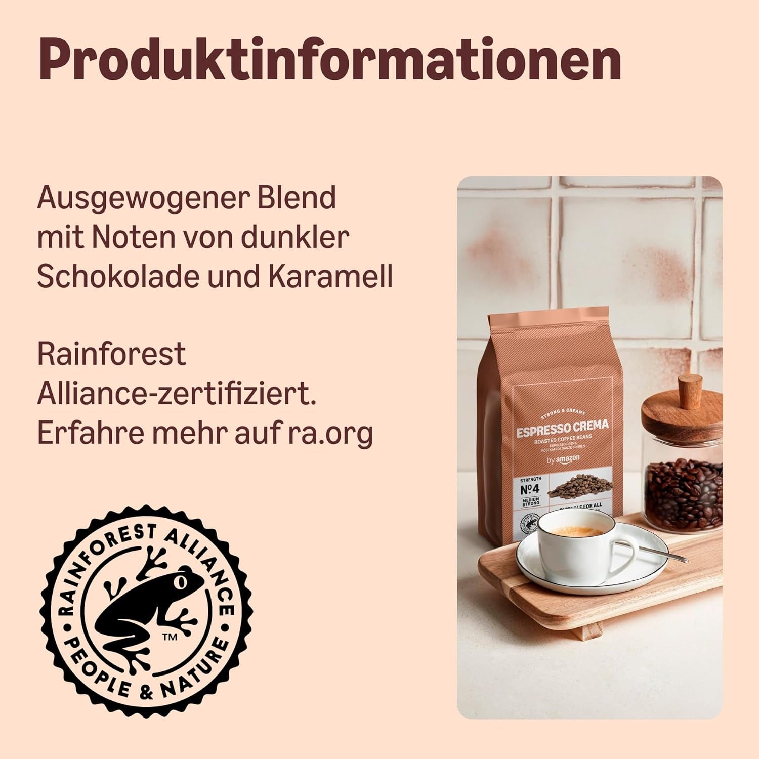 av Amazon Espresso Crema Röstkaffee Ganze Bohnen, 1 kg (2 förpackningar à 500 g), Rainforest Alliance-Zertifizierung