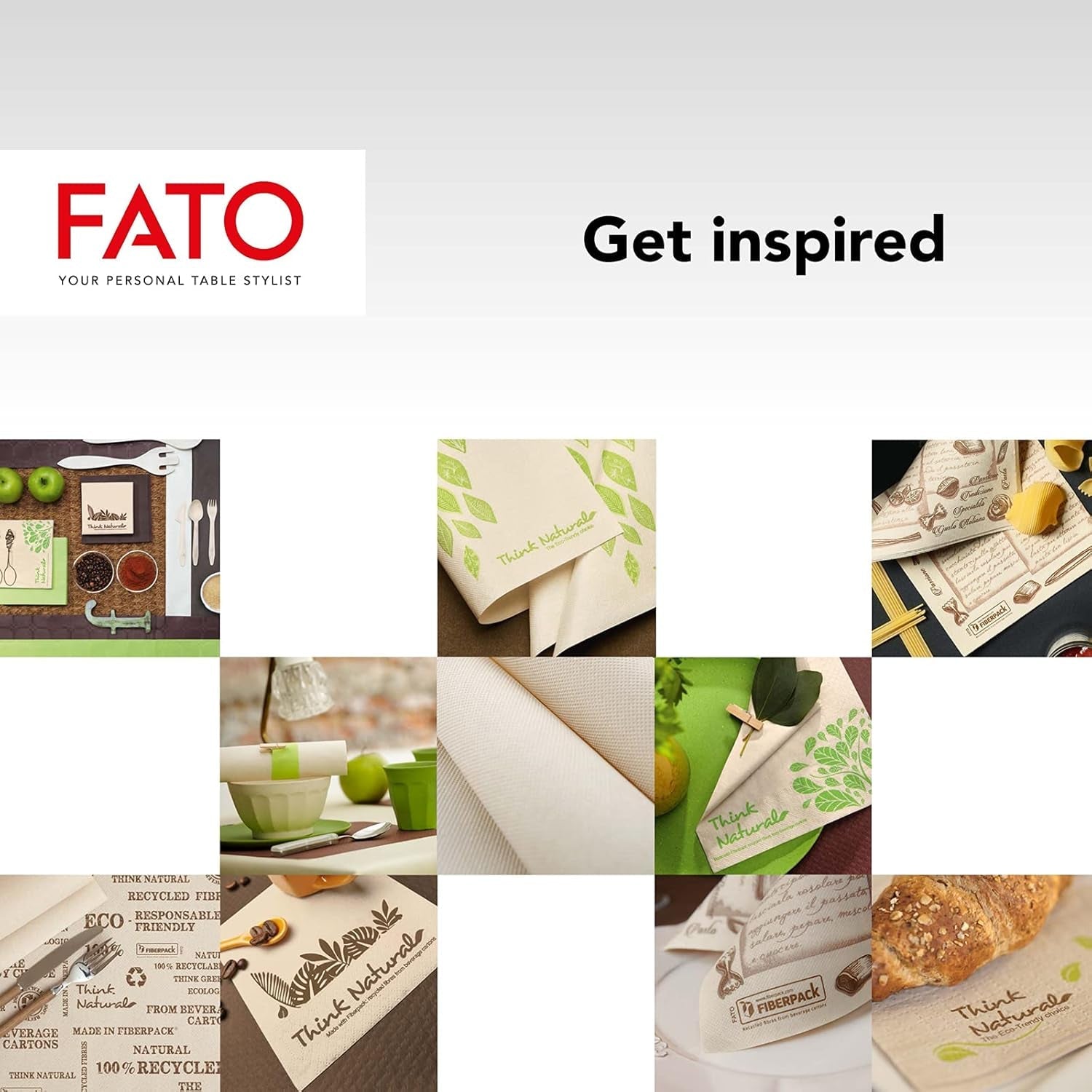 Fato - Naturliga 4-faldiga engångspappersservetter, miljövänliga, 40-pack, storlek 38X38, 2-lagers, 100 % återvunnet papper