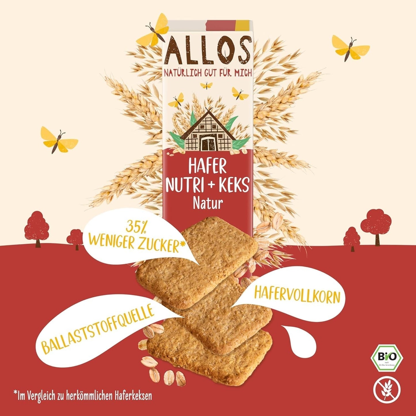 Allos Nutri ekologiska havrekex | Krispiga helhavrekex | Söta med honung 6 x 130g