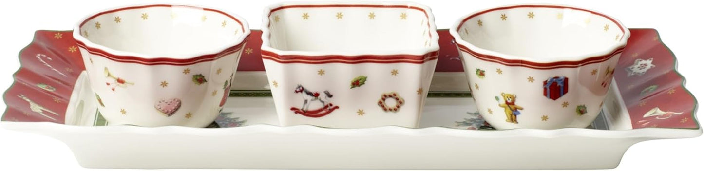 Villeroy & Boch - Toy's Delight Gravy Set, 4 delar, Serveringsfat med skålar, Christmas Gravy Bowl Set, Leksaksbordsdekoration, Serveringsbricka, Skålar, Julservis, Premium Porslin