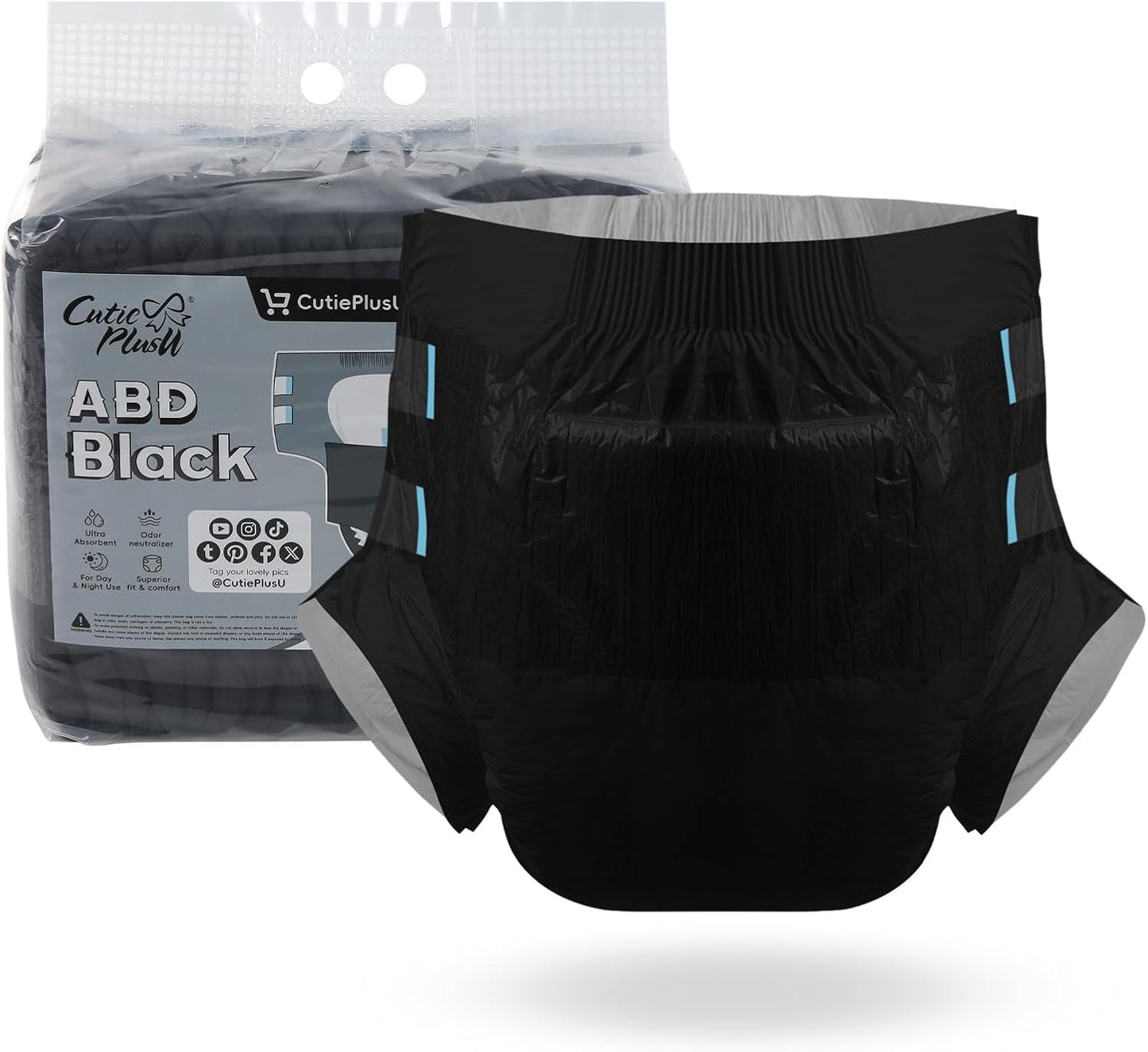 CutiePlusU vuxenblöjor, 10-pack inkontinenstrosor för engångsbruk med öglor för kvinnor och män, maximal absorptionsförmåga över natten - vit (medelstor 71-96 cm)