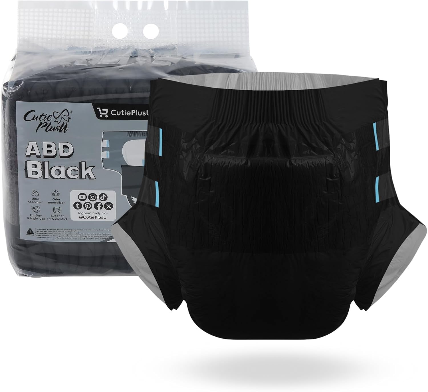 CutiePlusU vuxenblöjor, 10-pack inkontinenstrosor för engångsbruk med öglor för kvinnor och män, maximal absorptionsförmåga över natten - vit (medelstor 71-96 cm)
