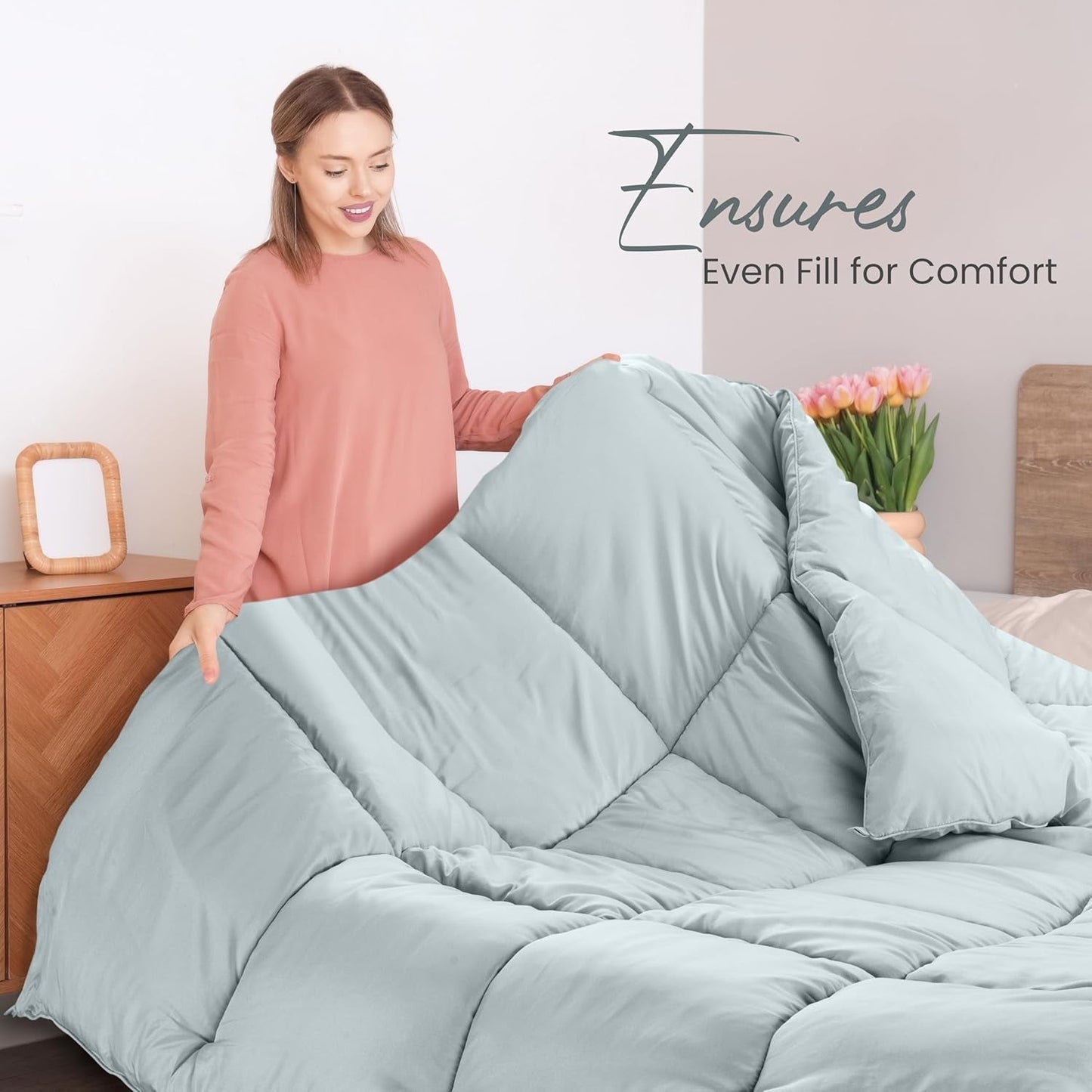 Utopia Sängkläder Helårstäcke 250g/m² Plysch silikonfiberfyllning dubbelsäng sydd i låda (dubbelsäng XL ljusgrå) Naty Shop Täcken & täcken