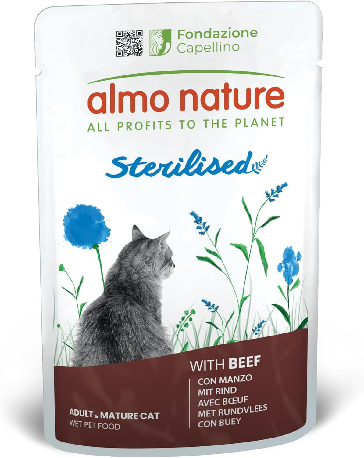 Almo Nature Functional - Steriliserad - Våtfoder för vuxna och mogna katter, steriliserad eller mindre aktiv - med nötkött - låg fetthalt, fuktgivande - 70 g (förpackning med 30)